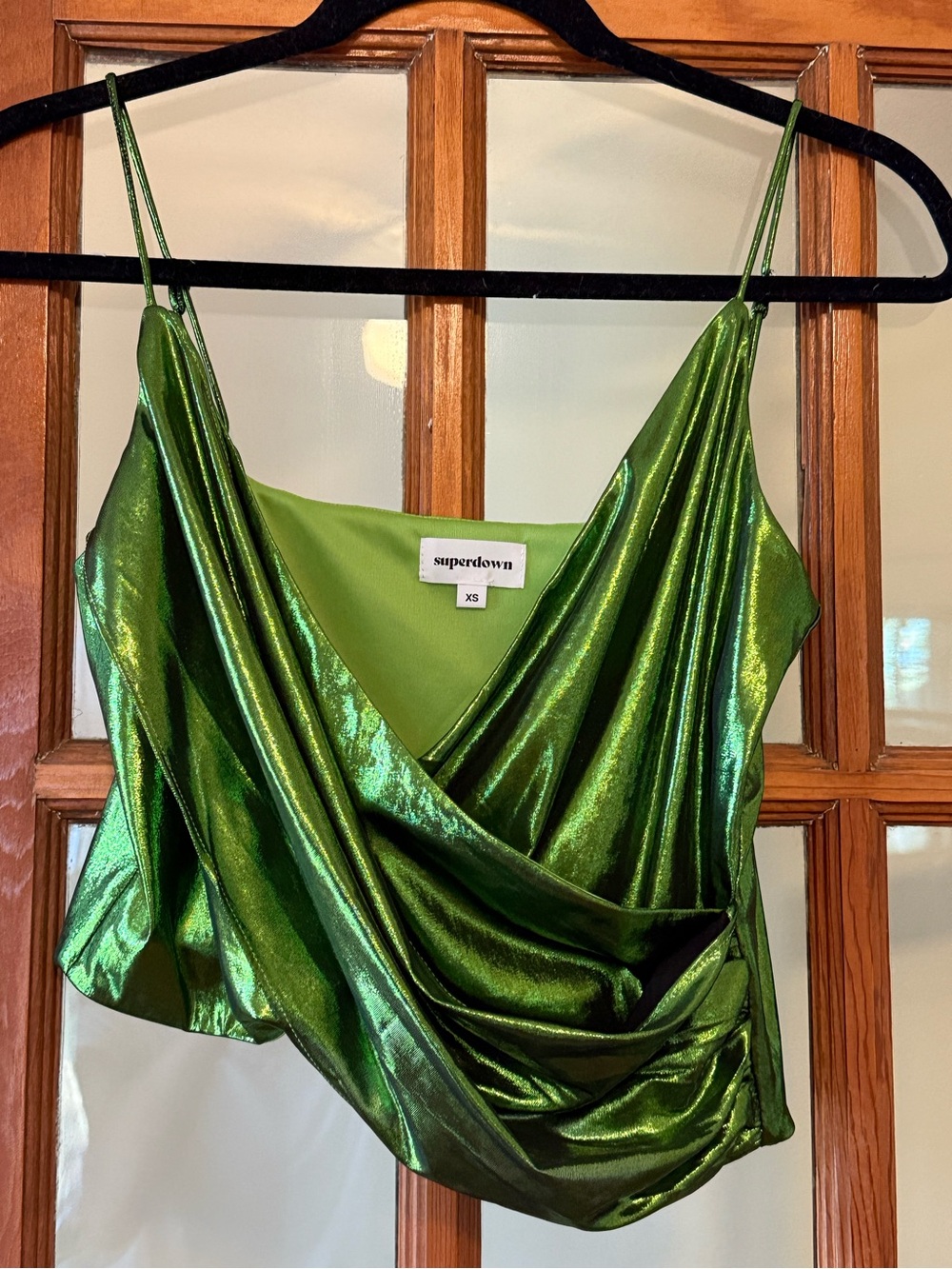 Superdown Green Metallic Draped Cami Top - XS